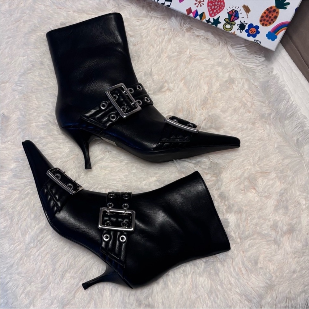 NIB/NWT Jeffery Campbell UP-2-DATE Boot 8.5 OXFD/SANG BLACK SILVER Kitten Bootie - Picture 5 of 16